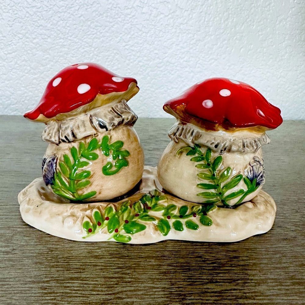 Blue Sky Clayworks Ceramic Mushroom Salt & Pepper Shakers Set